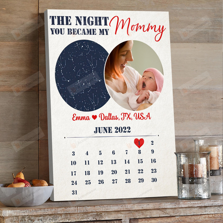 Personalized Custom Starmap Portrait Poster Canvas, The Night You Became My Mommy Portrait Poster Canvas, Gifts For New Mom First Mom Portrait Poster Canvas