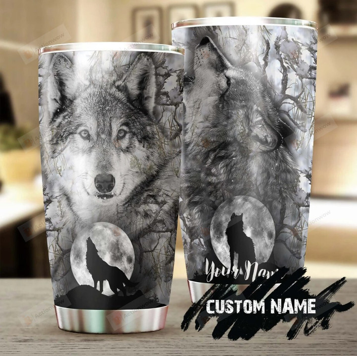 Wolf Howling Up The Moon Custom Tumbler, Wolf Lover Tumbler, Birthday Gift For Her Gift For Him