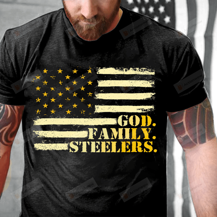 American Flag God Family Steelers Military Veteran T-Shirt