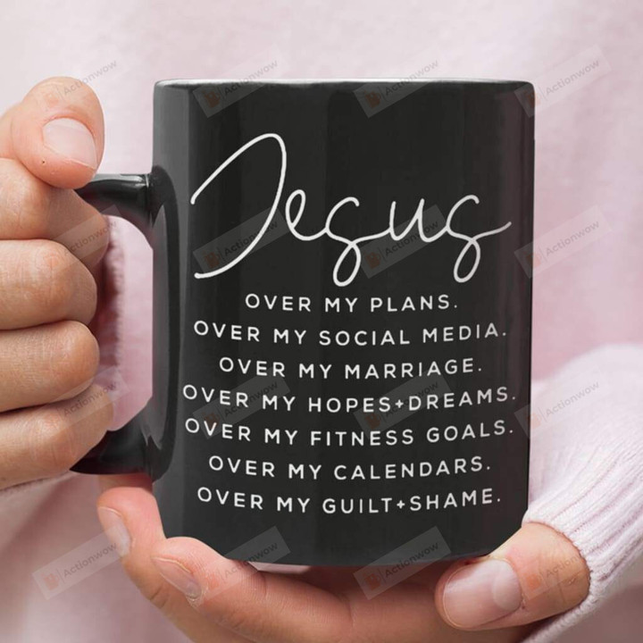Jesus Over My Plans Ceramic Coffee Mug, Christian Coffee Cup