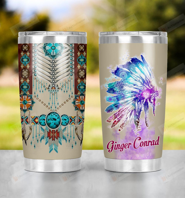 Personalized Native American Chief Hat Stainless Steel Tumbler Cup