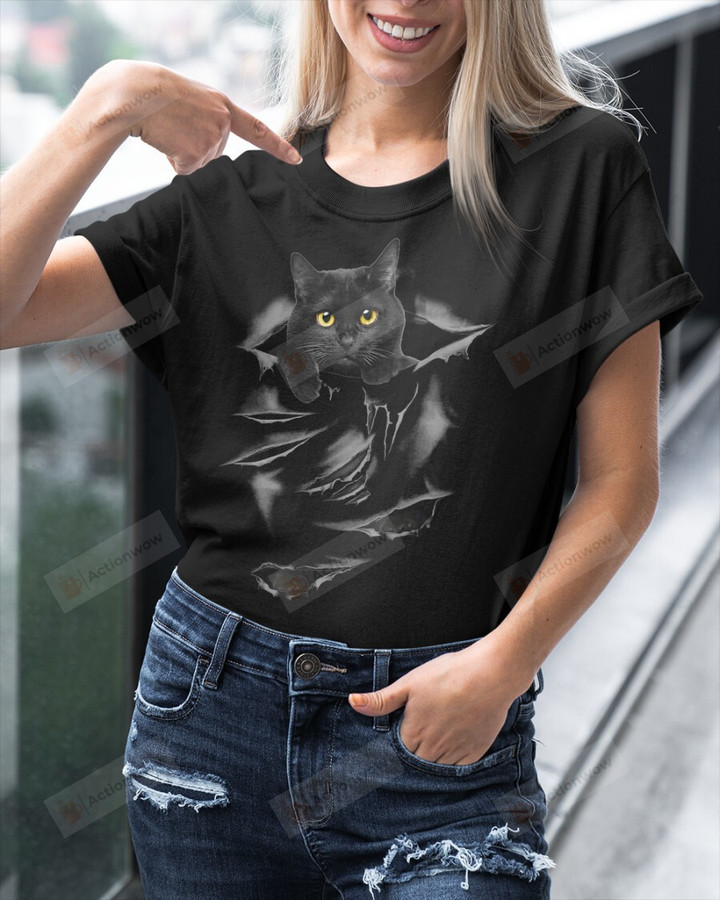 Black Cat Torn Shirt, Cat Lovers Shirt, Pet Shirt, Black Cat Shirt, Cat Shirt, Cat Mama Shirt, Gifts For Cat Dad Cat Mom, For Friends Lover