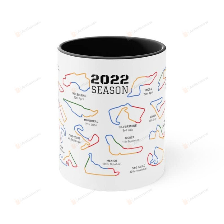 Formula 1 2022 Race Tracks With Race Schedule 11oz Accent Coffee Mug F1 2022 Schedule Accent Coffee Mugs