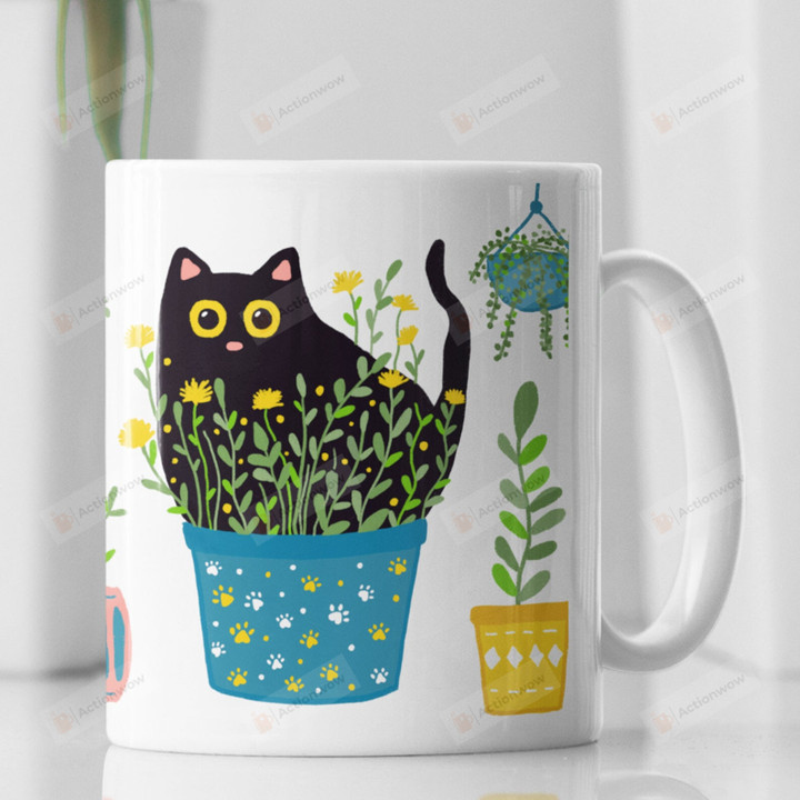 Black Cat With Plants Mug, Cat Lovers Mug, Black Cat Mug, Plant Mug, Black Cat Gifts, Christmas Gifts, Birthday Gifts For Cat Mom Cat Dad, For Friends