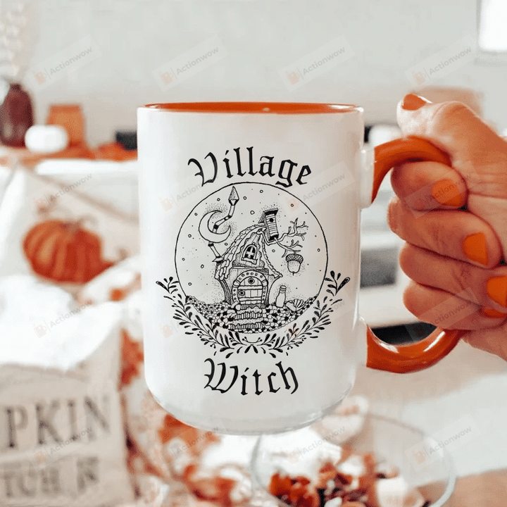 Village Witch Coffee Mug, Halloween Mug, Witchy Cups, Fall Coffee Mug, Cute Witch Cat Cup, Cute Halloween Mug Gifts