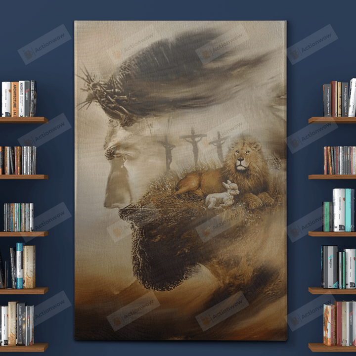 Jesus - Amazing lion and lamb Vertical Poster No Frame Or Canvas 0.75 Inch Frame Home Decor Full Size Best Gift For Relatives, Family, Friends On Birthday, Christmas, Thanksgiving