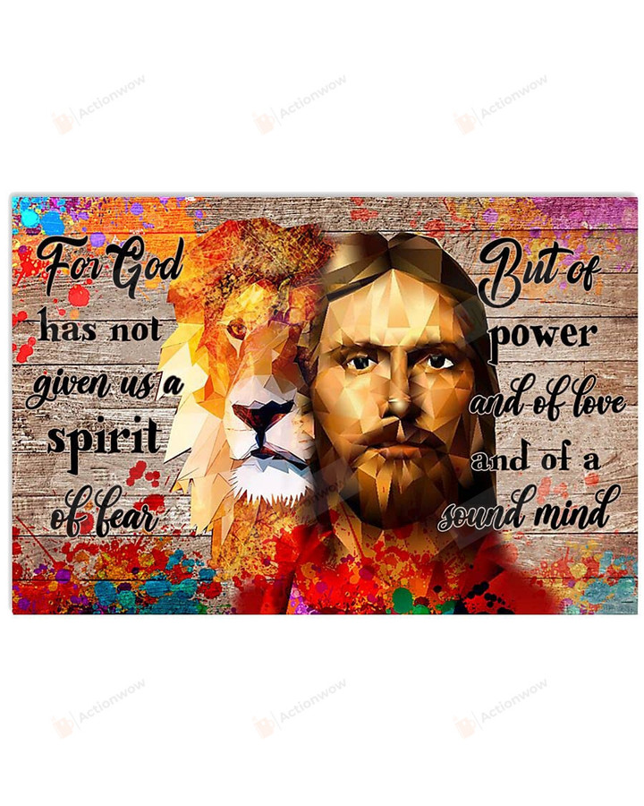 Christian Wall Art God And Lion, For God Has Not Given Us A Spirit Of Fear Jesus Canvas Print, Jesus Poster Canvas Art