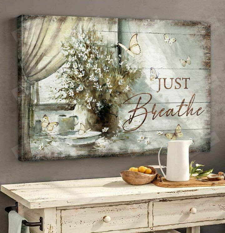 Christian Wall Art Butterflies And Flower Vase, Just Breathe Jesus Jesus Wall Art Poster Canvas, Jesus Poster Canvas Art