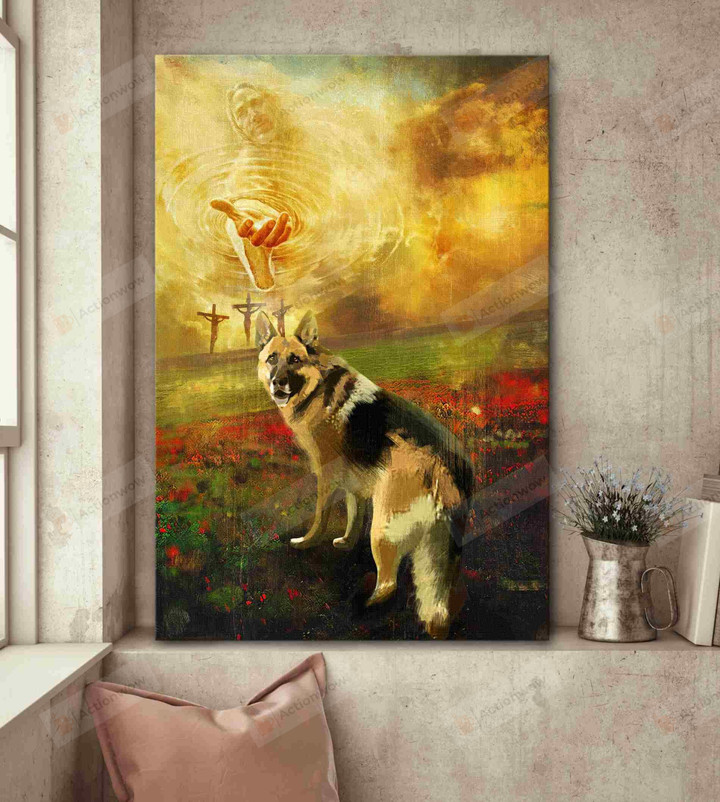 Jesus And German Shepherd Poster Canvas, Dog Lover Poster Canvas Print, Jesus Poster Canvas Art