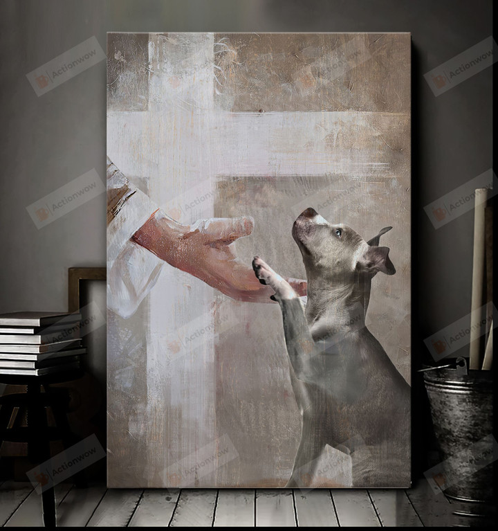 Jesus And Pitbull Dog Poster Canvas, Dog Lover Poster Canvas Print, Jesus Poster Canvas Art