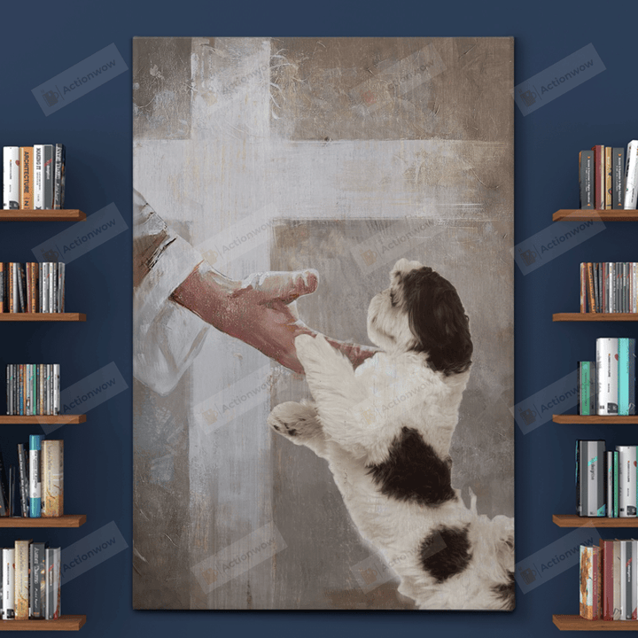 Shih Tzu Take Jesus's Hand Poster Canvas, Dog Lover Poster Canvas Print, Jesus Poster Canvas Art