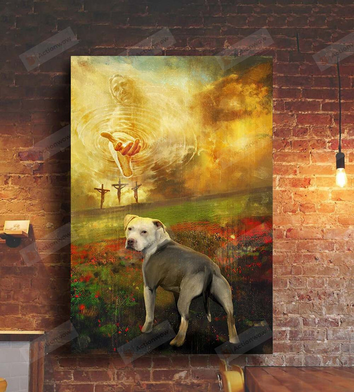 Jesus And Pitbull Poster Canvas, Dog Lover Poster Canvas Print, Jesus Poster Canvas Art
