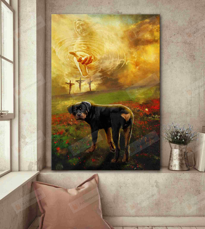 Jesus And Rottweiler Christian Wall Art Poster Canvas, Rottweiler Dog Lovers Jesus Canvas Print, Jesus Poster Canvas Art