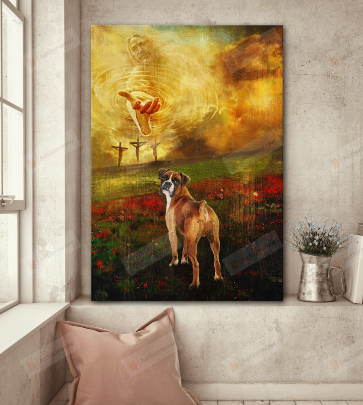Jesus And Boxer Christian Wall Art Poster Canvas, Boxer Dog Lovers Jesus Canvas Print, Jesus Poster Canvas Art