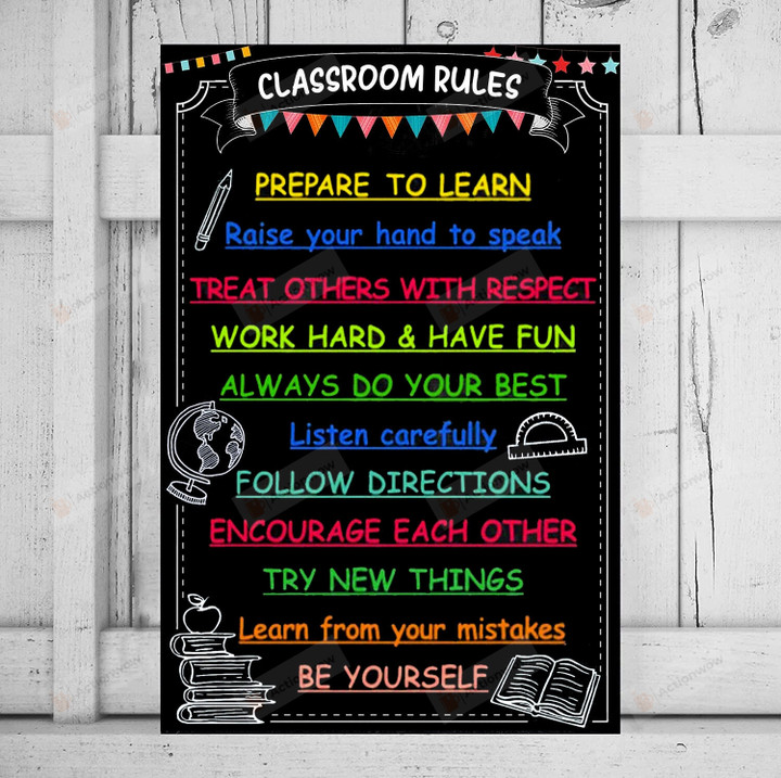 Classroom Rules Poster, Classroom Expectations For Elementary, Middle, And High School, Back To School Canvas Poster, Classroom Wall Art Decor