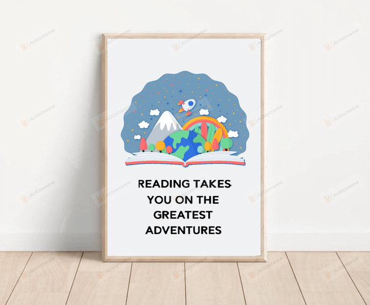 Reading Takes You On The Greatest Adventures Poster Canvas Boho Classroom Decor, Classroom Poster, Playroom Decor, Homeschool, Child Art, Back To School Gift For Book Lover