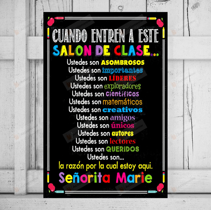 Personalized En Español When You Enter This Classroom Spanish Rules Poster Canvas, Gifts For Spanish Teacher Student, Wall Art Classroom Decor, Back To School Gifts