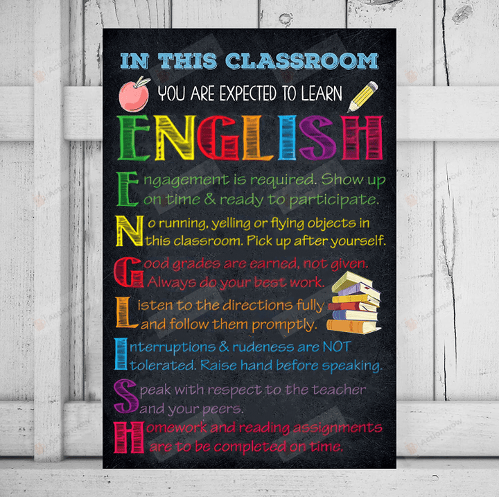 In This Classroom English Class Rules Poster Canvas, Gifts For Student Teacher, Motivational Classroom Welcome Wall Art Decor, Back To School Gifts