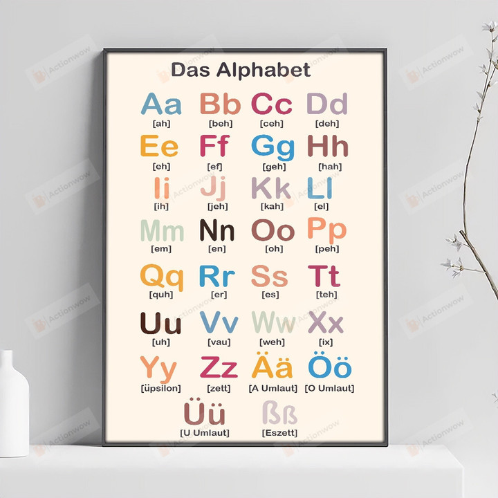 German Alphabet Poster Canvas, Das Alphabet For German Teacher Student, German Bilingual Classroom Wall Art Decor, Back To School