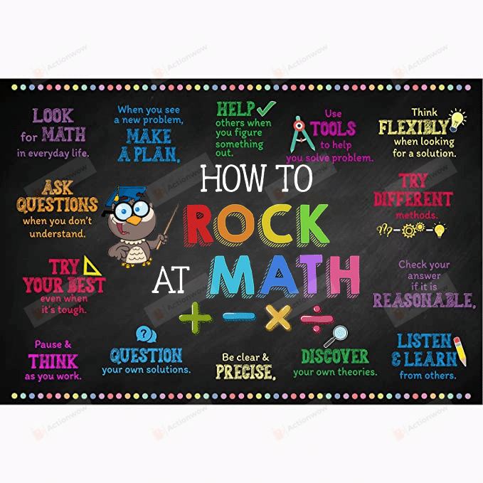 Math Classroom Poster Canvas, How To Rock At Math Canvas Print, Gifts For Math Teachers From Student, Back To School Gifts