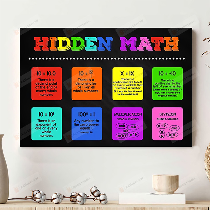 Hidden Math Canvas Poster, Gifts For Math Teacher Student, Motivational Classroom Welcome Wall Art Decor, Back To School Gifts