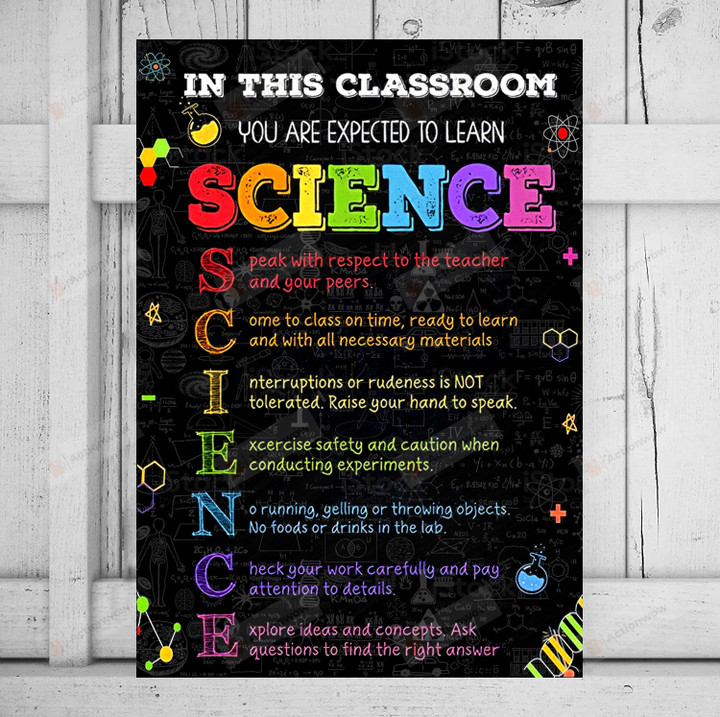 In This Science Classroom Poster Canvas, Science Class Rules, You Are Expected To Learn Science, Wall Art Class Decor Gifts For Science Teacher Student, Back To School Idea