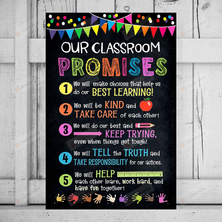 Classroom Poster Canvas, Our Classroom Promises Canvas Print, Gifts For Teacher From Students, Back To School Gifts