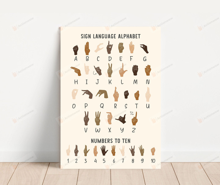 Sign Language Alphabet Poster Canvas, Asl Poster, English Alphabet Poster, Educational Posters, Kids Playroom Wall Art
