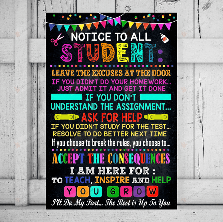 Classroom Poster Canvas, Notice To All My Students Canvas Print, Gifts For Teachers From Students, Back To School Gifts