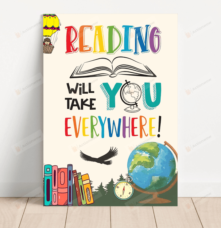 Reading Will Take You Everywhere Poster Canvas, Inspiration Wall Decor Library Canvas, Class Wall Decor Gifts, Classroom Wall Art Poster, Back To School Decoration Gifts, Motivational Wall Art