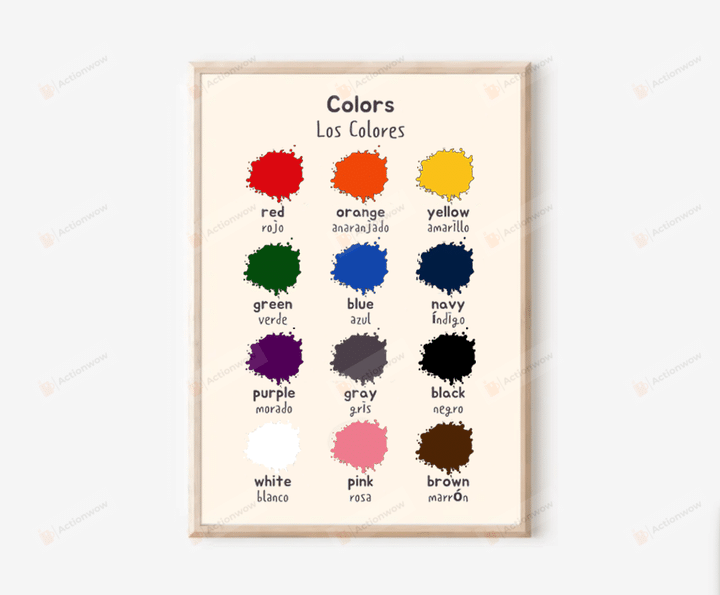 Spanish English Color Poster Canvas, Color Names Poster Gifts For Spanish Teacher Spanish Classroom, Back To School, Bilingual Color Poster, The Colors World In Spanish, For Colorful Classroom Decor, Homeschool Prints