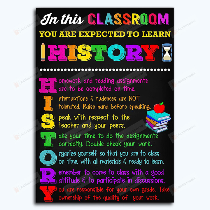 In This Classroom History Class Poster Canvas, Gifts For History Teacher Student, Classroom Welcome Wall Art Decor, Back To School Gifts