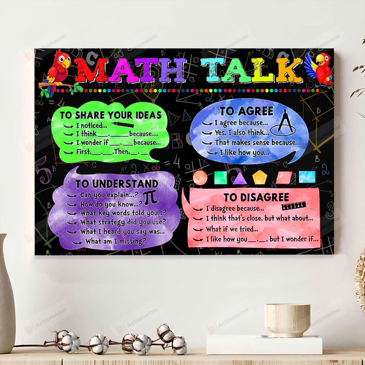 Math Talk Poster Canvas, Gifts For Math Teacher, Motivational Math Classroom Welcome Wall Art Decor, Back To School Gifts