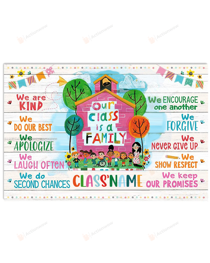 Personalized Teacher Classroom Poster Canvas, Our Class Is A Family We Are Kind Poster, Gifts For Teachers From Students, Back To School Gifts