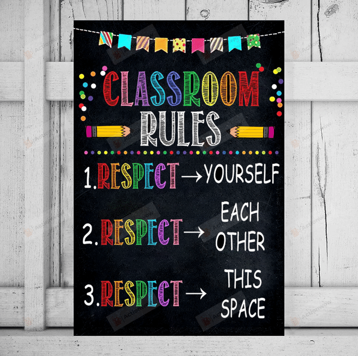 Classroom Rules Poster Canvas, Respect Yourself Respect Together Canvas Print, Gifts For Teachers Educators From Students, Back To School Gifts