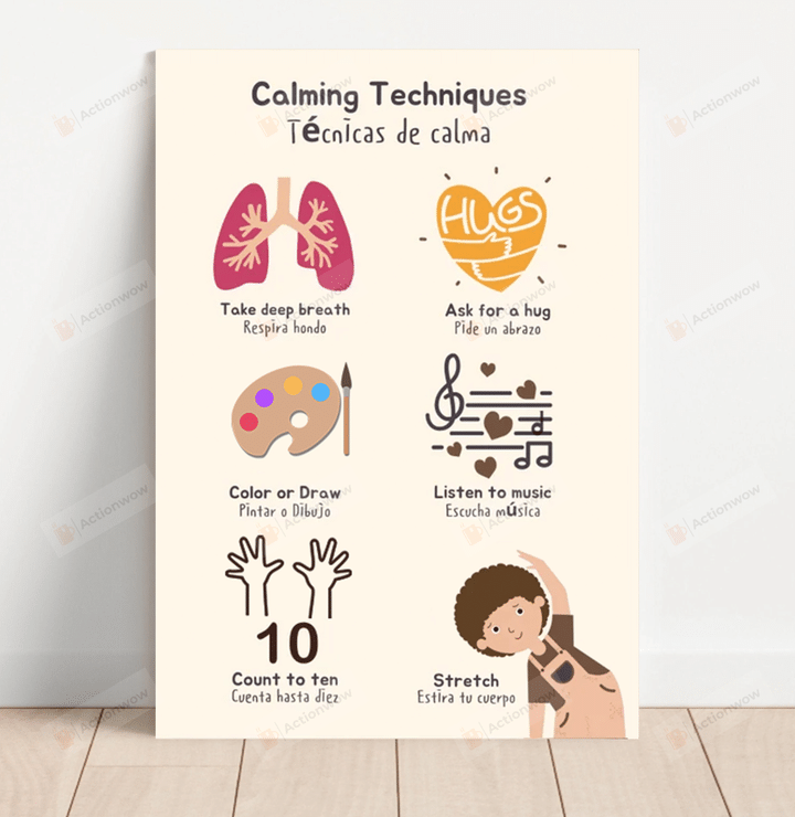 Calming Techniques Skills Poster, Calm Down Corner For Preschool,Nursery And Classroom, Calming Corner, Emotion Regulation, Feelings Print