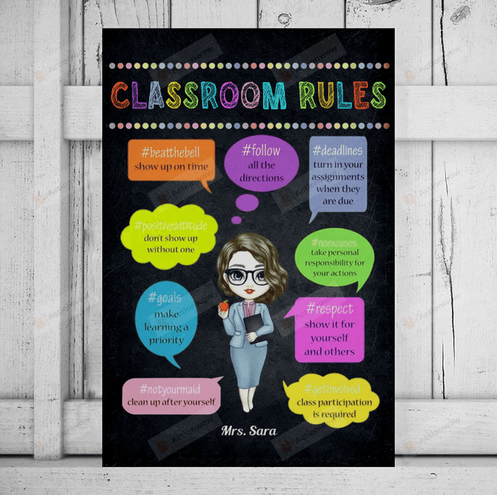 Personalized Classroom Rules Poster Canvas, Middle Class Kindergarten Classroom Canvas Print, Gifts For Teachers From Students, Back To School Gifts