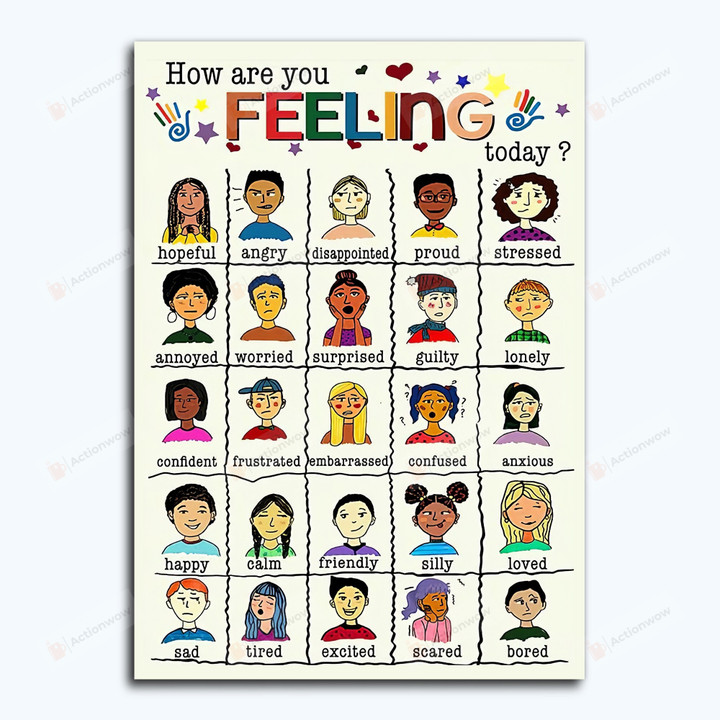 How Are You Feeling Educational Classroom Poster Canvas, Mental Health Awareness Posters For Therapy School Counselor, Back To School Gifts