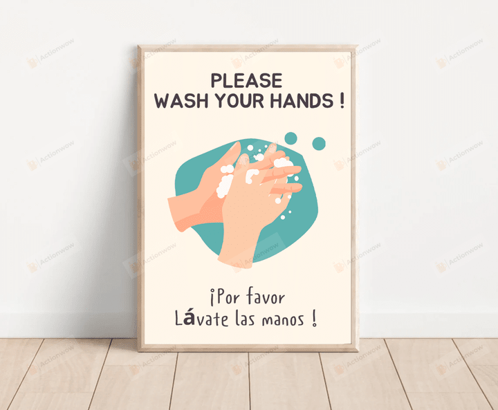 Bilingual Spanish English Please Wash Your Hands Poster, Hand Washing Posters, Health Safety Prevention Posters, School Classroom Signs, Wash Your Hands School Nurse Health Clinic