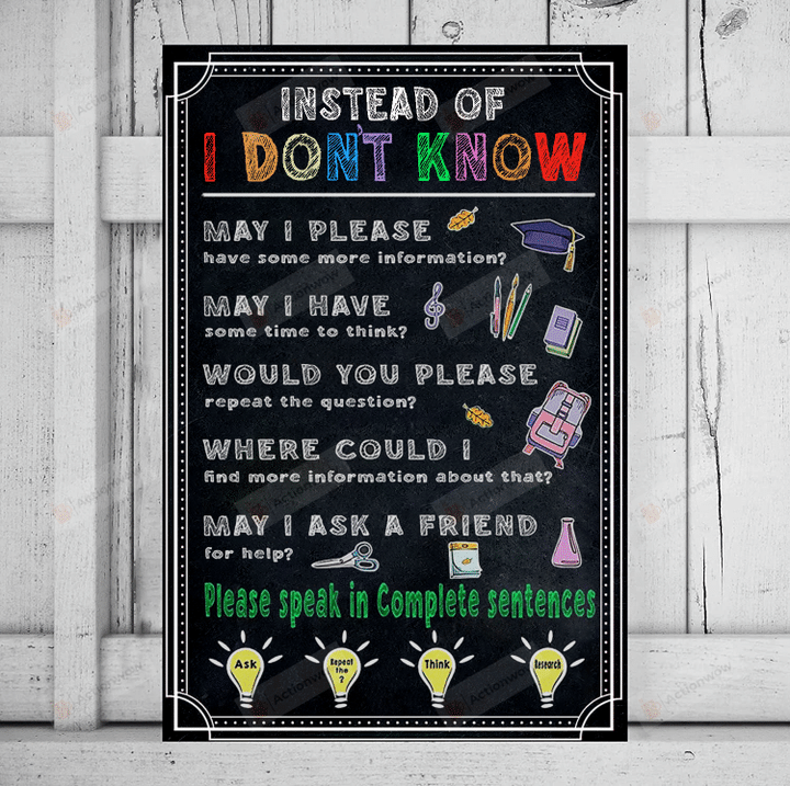 English Classroom Poster Canvas, Instead Of I Don't Know Canvas Print, Gifts For English Teachers From Students, Back To School Gifts