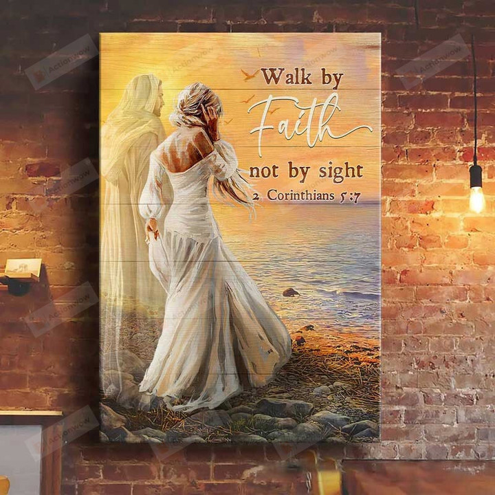 Beautiful Lady Walking With Jesus Wall Art Poster Canvas, Walk By Faith Canvas Print, Jesus Poster Canvas Art