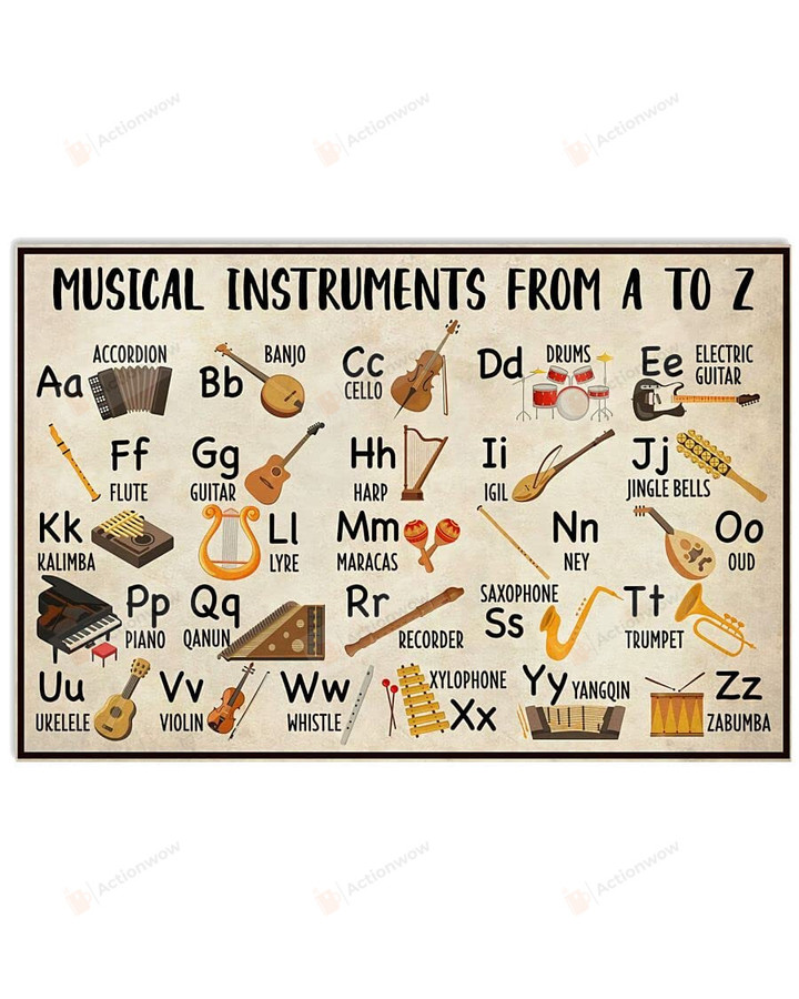 Musical Instruments A-Z Poster Canvas, Music Lover Poster Canvas, Classroom Poster Canvas