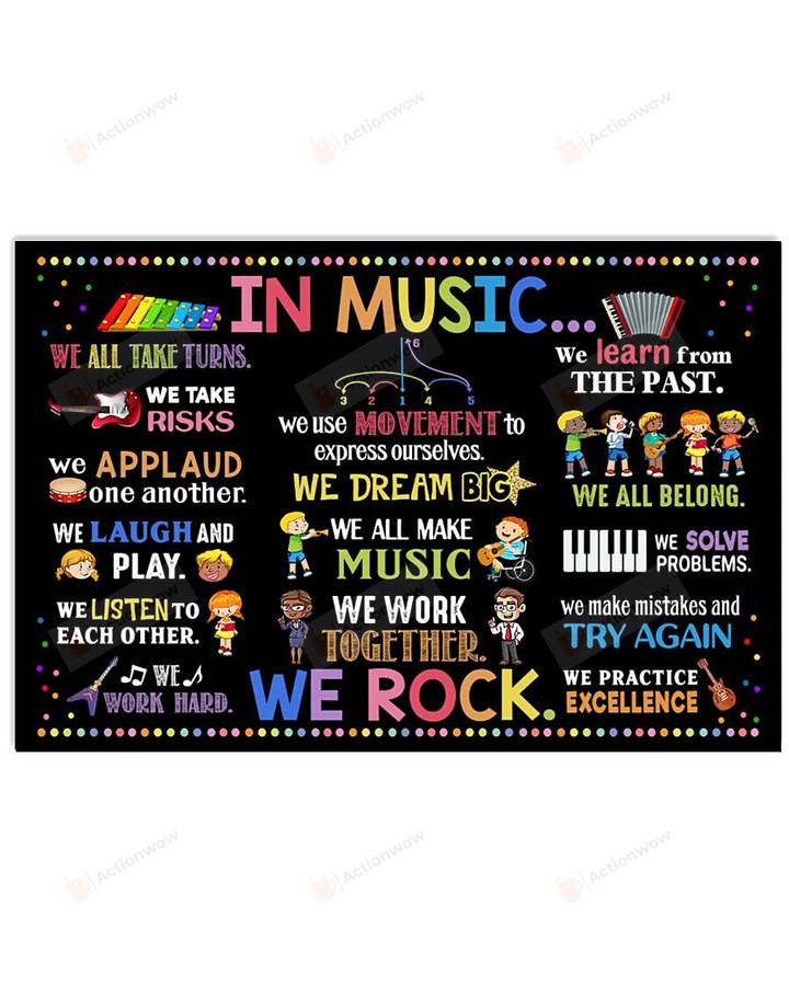 In Music We Rock Poster Wall Art Poster Canvas, Back To School Gift Poster Canvas Art