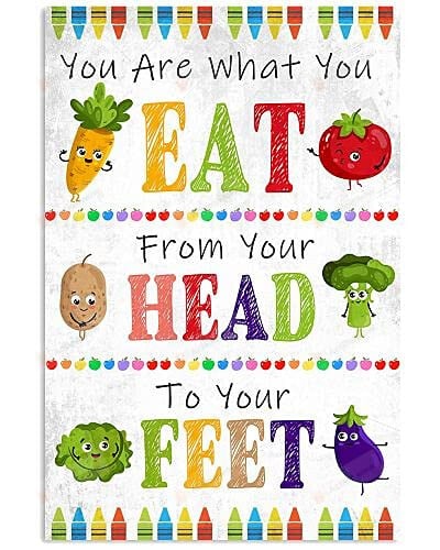 Cartoon Vegetables You Are What You Eat Poster/Canvas - Art Picture Home Decor Wall Hangings Classroom Decorations Gifts Full Size For Kindergarten Children, Elementary Students On Back To School Day