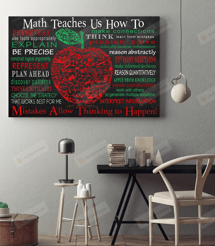 Math Teacher Us How To Make Connections Poster Canvas, Math Lover Poster Canvas, Red Apple Poster Canvas, Classroom Poster Canvas