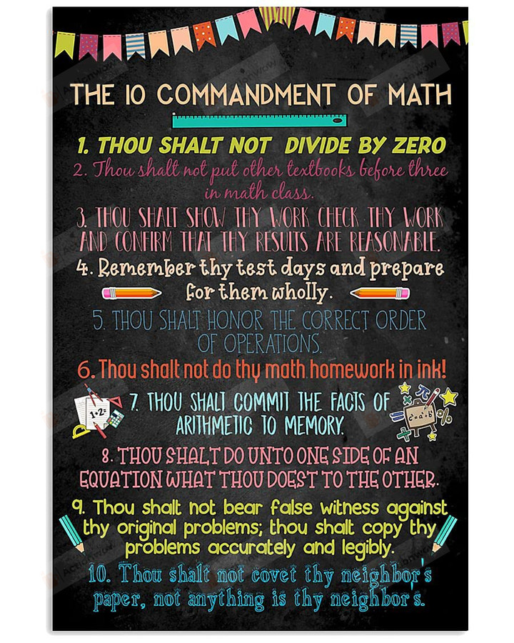The 10 Commandment Of Math Poster Canvas, Math Learning Poster Canvas, Classroom Poster Canvas