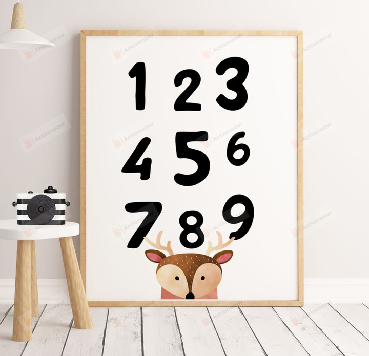 Numbers Print Poster Canvas, Deer Lover Poster Canvas, Classroom Poster Canvas