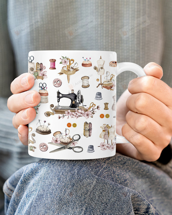 Sewing Machine Mug, Sewing Monogram Coffee Mug, Sewing Mug Gift For Mom, Sewing Lovers Gifts