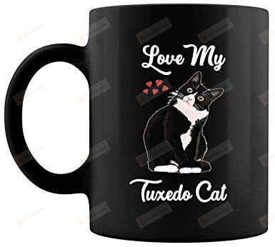 I Love Tuxedo Cat Ceramic Coffee Mug Tea Cup, 11 - 15 Oz I Love Black White Tuxedo Cat, Gift For Cat Lover