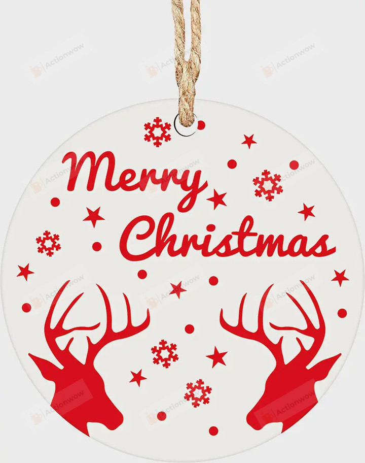 Merry Christmas Ornament, Reindeer Lovers Gifts Ornament, Christmas Gift Ornament